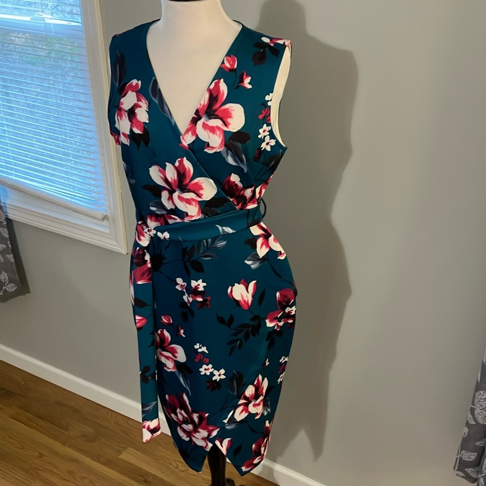 Pink and White Ruched Wrap Midi Dress for Wedding Guest